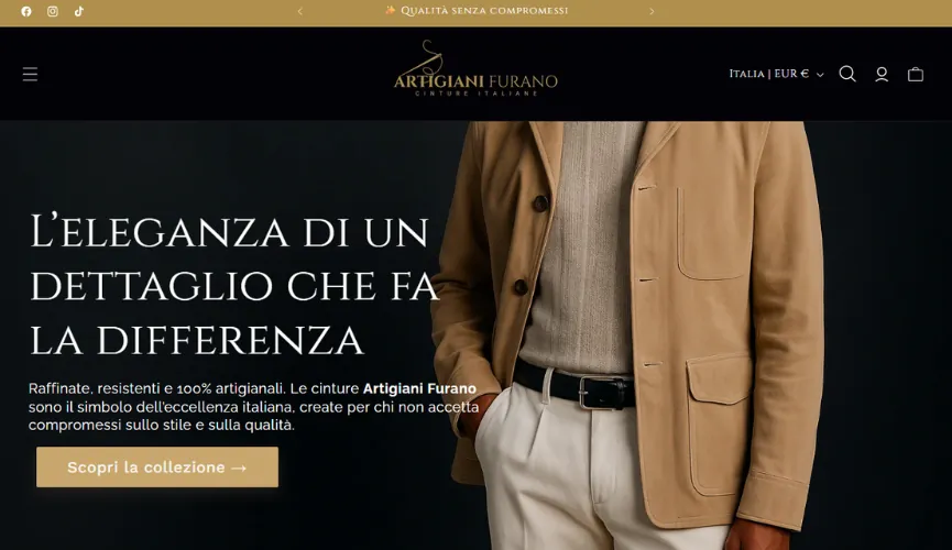 Homepage dello store Artigiani Furano, costruito da zero su Shopify