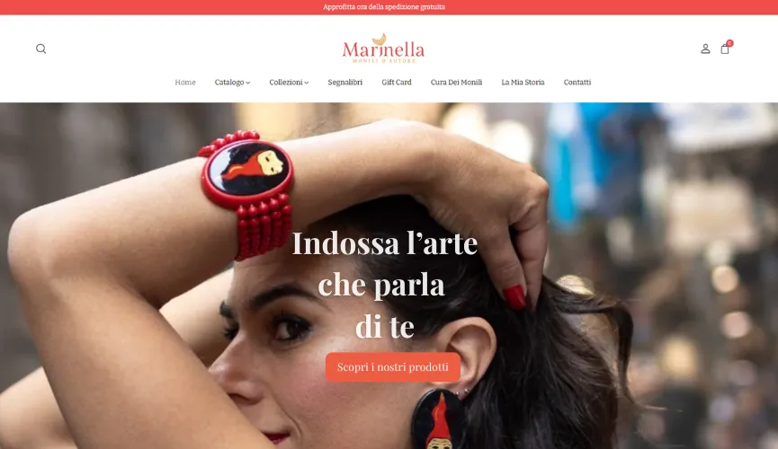 Homepage dello store Marinella Monili dopo la riprogettazione